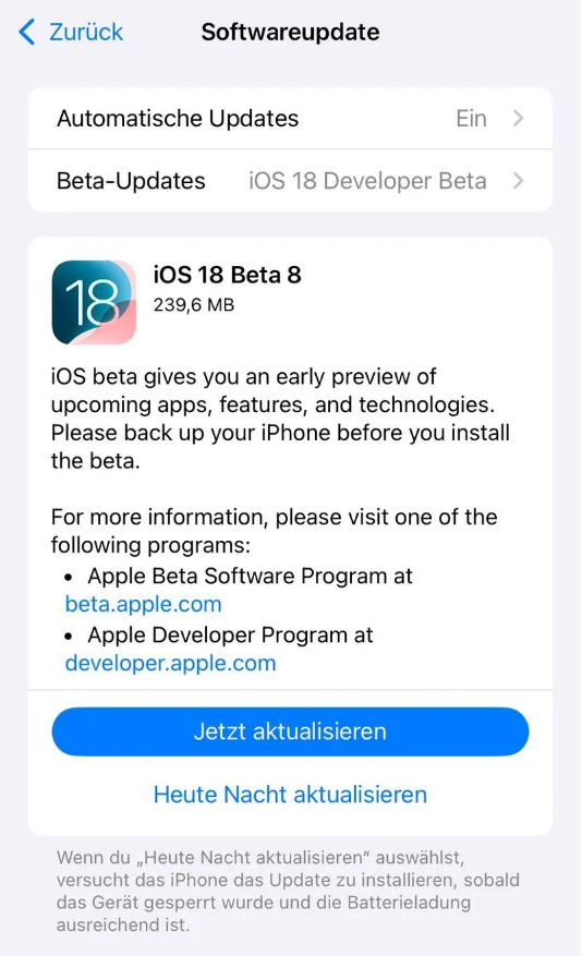 铜陵苹果手机维修分享苹果 iOS / iPadOS 18 开发者预览版 Beta 8 发布 